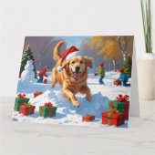 Gouden Retriever in de sneeuw met kerstmuts Kaart (Voorkant)