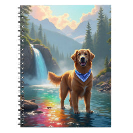 Gouden Retriever in een Fantasie Regenboog Rivier Notitieboek