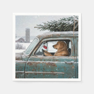 Gouden Retriever in een Retro Auto met Dennenhout Servet