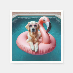 Gouden Retriever In Flamingo Zwembad Speelgoed Servet