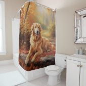 Gouden Retriever in Herfstbladeren Val Inspireert  Douchegordijn (In situ)