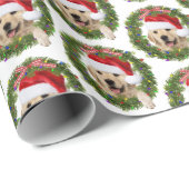 Gouden Retriever in Kerstkrans en lichten Cadeaupapier (Rol Hoek)