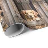 Gouden Retriever in Schuur Venster Cadeaupapier (Rol Hoek)