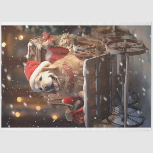 Gouden Retriever in Sleigh 1 Decoupage Papier (Voorkant)