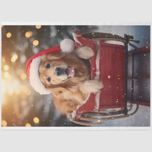 Gouden Retriever in Sleigh 2 Decoupage papier (Voorkant)