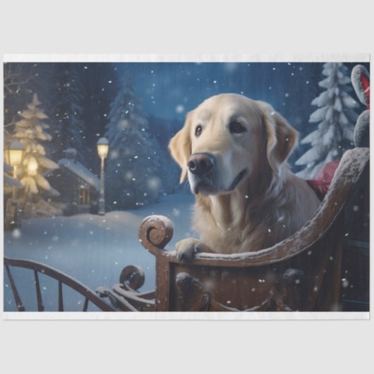 Gouden Retriever in Sleigh 3 Decoupage papier (Voorkant)