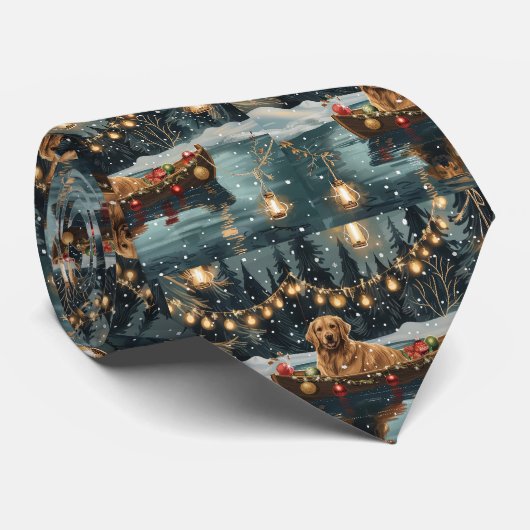 Gouden Retriever Kerst Feestelijke Reis Stropdas (Opgerold)