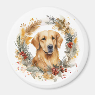 Gouden Retriever Kerst Krans Festieve Pup Magneet