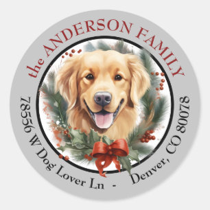 Gouden Retriever Kerst Krans Retouradres Ronde Sticker