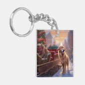 Gouden Retriever Kerst Seizoen Sleutelhanger (Voorkant Links)