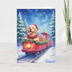 Gouden Retriever Kerst Trein Vakantie Winter Kaart