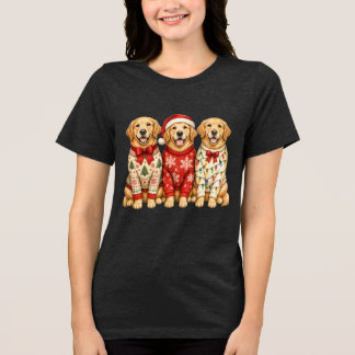 Gouden Retriever Kerst Vakantie lichten Outfit Tri-Blend Shirt