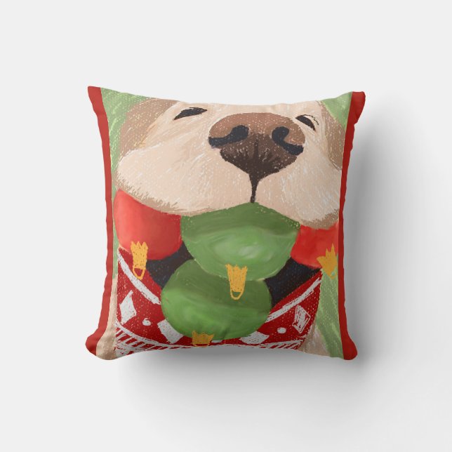 Gouden Retriever Kerstballen Mond Grappig Kussen (Voorkant)