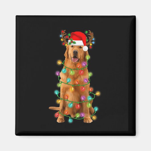 Gouden Retriever Kerstboom Lichten Pyjama Hond Magneet (Voorkant)