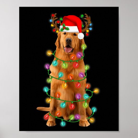 Gouden Retriever Kerstboom Lichten Pyjama Hond Poster (Voorkant)