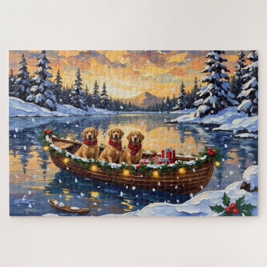 Gouden Retriever Kerstboot Vakantie Legpuzzel (Horizontaal)