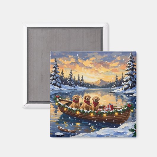 Gouden Retriever Kerstboot Vakantie Magneet (Voorkant / Achterkant)