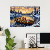 Gouden Retriever Kerstboot Vakantie Poster (Thuiskantoor)