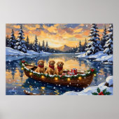 Gouden Retriever Kerstboot Vakantie Poster (Voorkant)