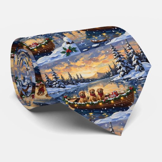 Gouden Retriever Kerstboot Vakantie Stropdas (Opgerold)