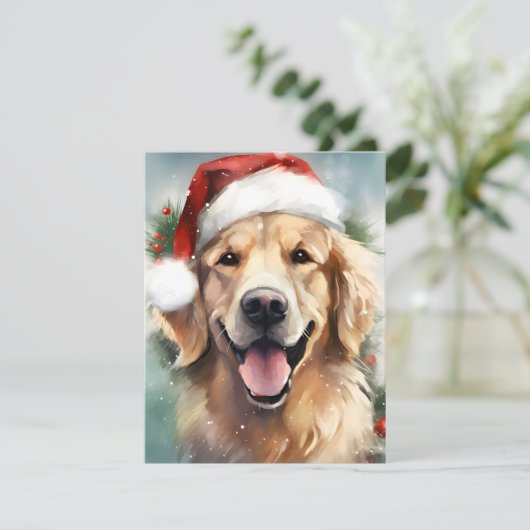 Gouden Retriever Kerstborstel schilderen kunstwerk Feestdagenkaart (Staand voorkant)