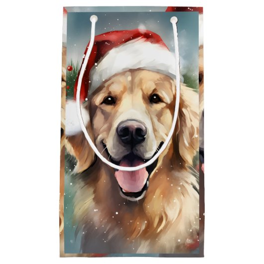 Gouden Retriever Kerstborstel schilderen kunstwerk Klein Cadeauzakje (Voorkant)