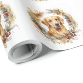 Gouden Retriever Kerstkrans Feestelijke Pup Cadeaupapier (Rol Hoek)