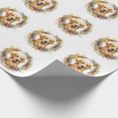 Gouden Retriever Kerstkrans Feestelijke Pup Cadeaupapier (Hoek)