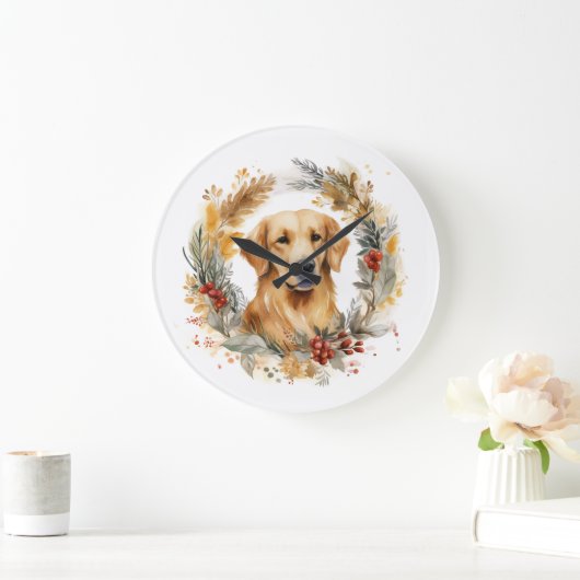 Gouden Retriever Kerstkrans Feestelijke Pup Grote Klok (Huis)