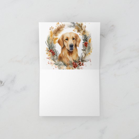 Gouden Retriever Kerstkrans Feestelijke Pup Kaart (Binnen)