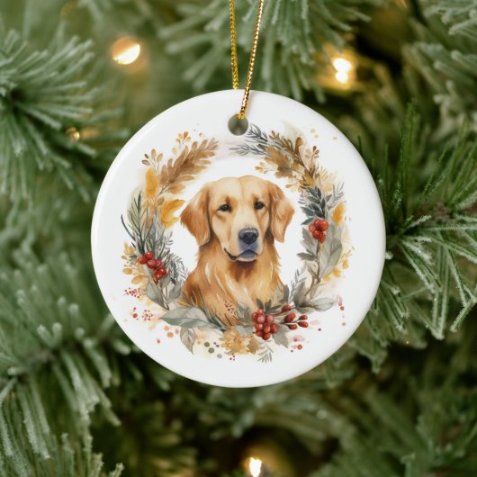 Gouden Retriever Kerstkrans Feestelijke Pup Keramisch Ornament (Boom)