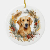 Gouden Retriever Kerstkrans Feestelijke Pup Keramisch Ornament (Voorkant)