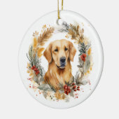Gouden Retriever Kerstkrans Feestelijke Pup Keramisch Ornament (Links)