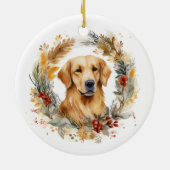 Gouden Retriever Kerstkrans Feestelijke Pup Keramisch Ornament (Achterkant)