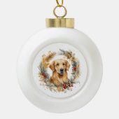 Gouden Retriever Kerstkrans Feestelijke Pup Keramische Bal Ornament (Voorkant)