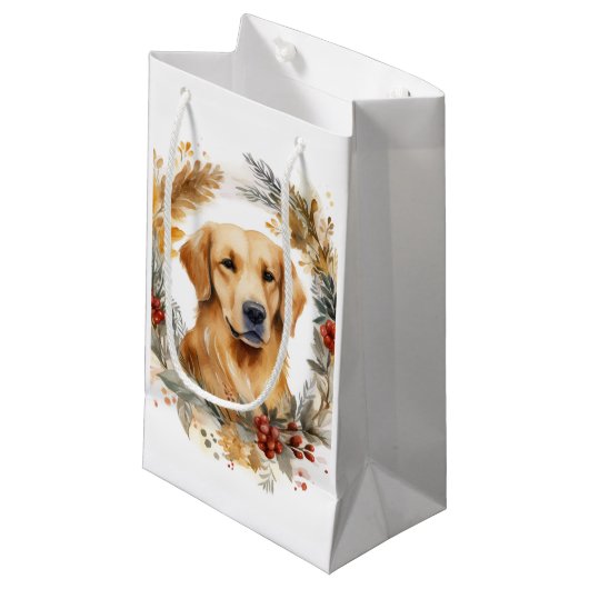 Gouden Retriever Kerstkrans Feestelijke Pup Klein Cadeauzakje (Voorkant Gekanteld)