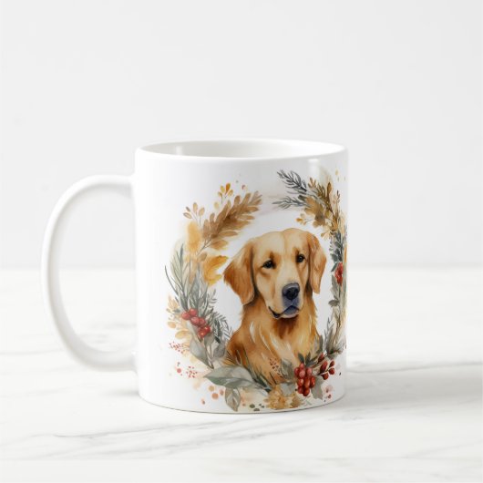 Gouden Retriever Kerstkrans Feestelijke Pup Koffiemok (Links)
