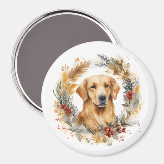 Gouden Retriever Kerstkrans Feestelijke Pup Magneet (Voorkant / Achterkant)