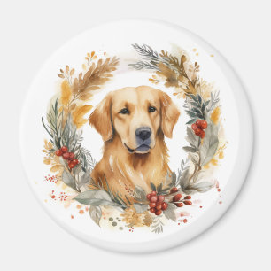 Gouden Retriever Kerstkrans Feestelijke Pup Magneet