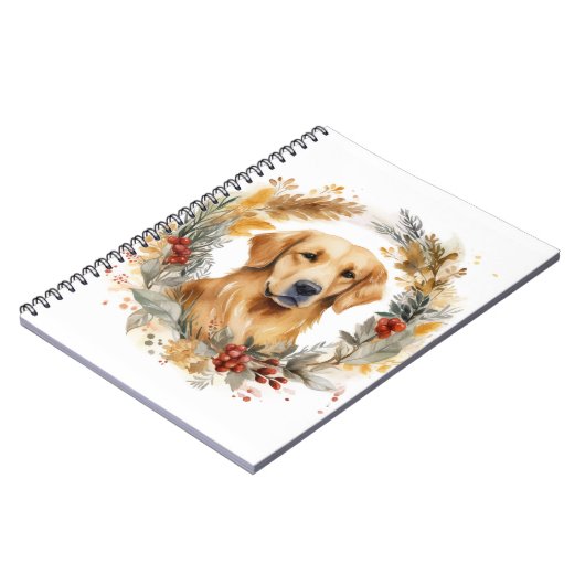 Gouden Retriever Kerstkrans Feestelijke Pup Notitieboek (Linkerzijde)