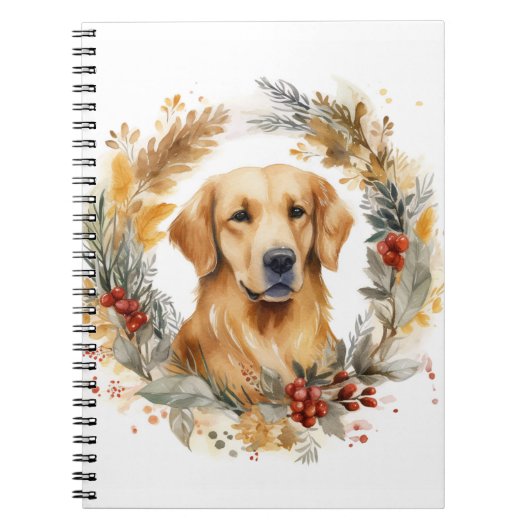 Gouden Retriever Kerstkrans Feestelijke Pup Notitieboek (Voorkant)