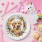 Gouden Retriever Kerstkrans Feestelijke Pup Papieren Bordje (Feest)