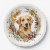 Gouden Retriever Kerstkrans Feestelijke Pup Papieren Bordje (Voorkant)
