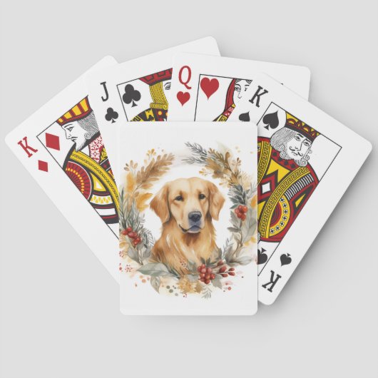 Gouden Retriever Kerstkrans Feestelijke Pup Pokerkaarten (Achterkant)