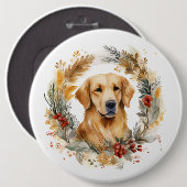 Gouden Retriever Kerstkrans Feestelijke Pup Ronde Button 6,0 Cm (Voorkant /achterkant)