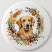 Gouden Retriever Kerstkrans Feestelijke Pup Ronde Button 6,0 Cm (Voorkant)