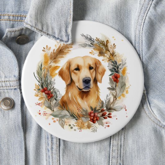 Gouden Retriever Kerstkrans Feestelijke Pup Ronde Button 6,0 Cm (In situ)