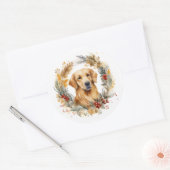 Gouden Retriever Kerstkrans Feestelijke Pup Ronde Sticker (Envelop)
