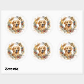 Gouden Retriever Kerstkrans Feestelijke Pup Ronde Sticker (Vel)