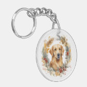 Gouden Retriever Kerstkrans Feestelijke Pup Sleutelhanger (Voorkant Links)